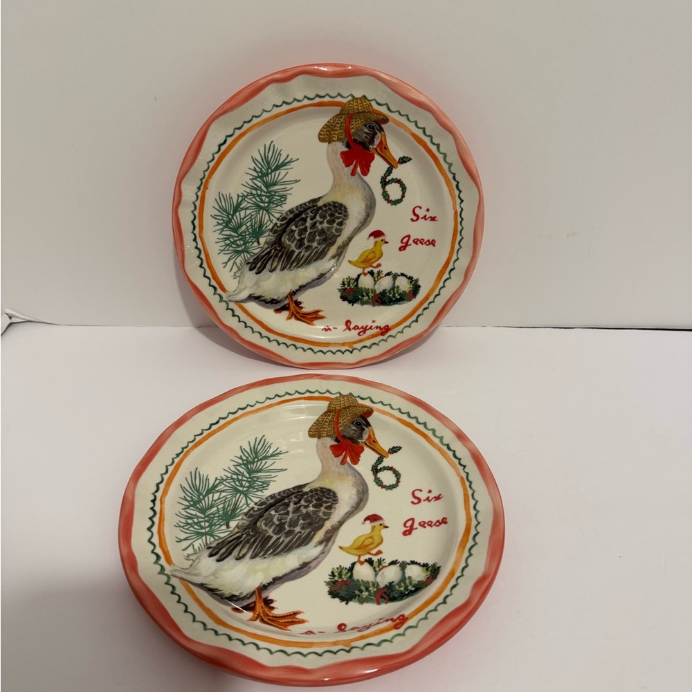 Anthropologie Nathalie Lete Six Geese Laying 12 Days Of Christmas Plates Set 2